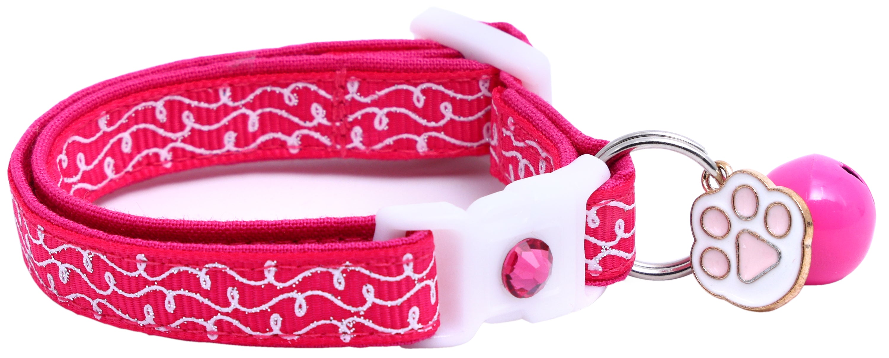 Main White Squiggles on Pink Breakaway Cat Collar image